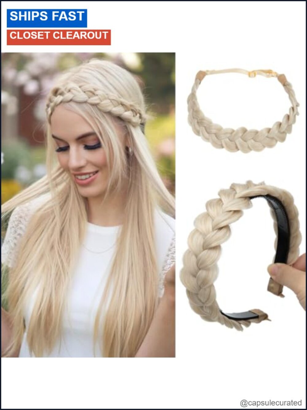 Hand Braided Headbands 2 Piece Set Synthetic Hair Hoops Elastic Stretch Headwrap